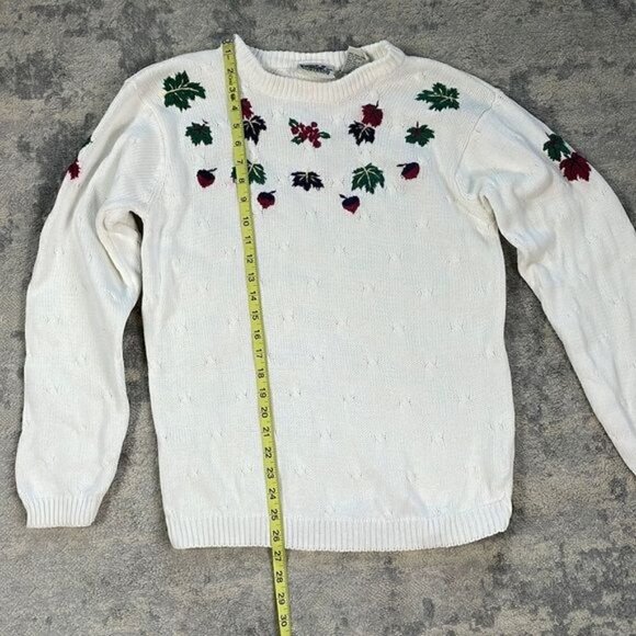 Northern Reflections Knit Ivory White Harvest Fall Leaves Sweater Crewneck Sz S - Picture 3 of 11
